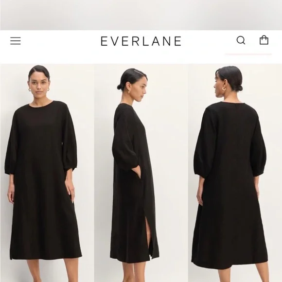 Everlane Black 100% linen Midi Shift Dress size 8: quiet luxury effortless chic - Picture 1 of 5